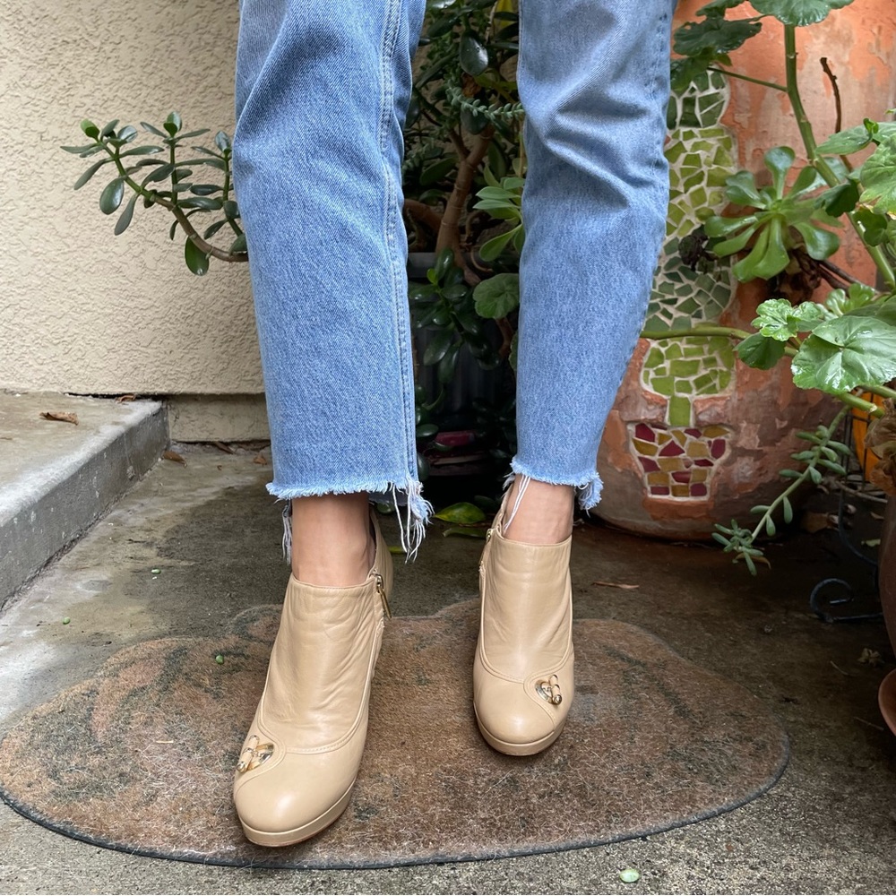 Dark cream/gold Christian Dior all leather booties - Picture 16 of 16